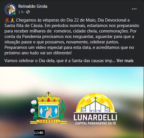  Prefeitura de Lunardelli lança novo vídeo institucional do turismo religioso