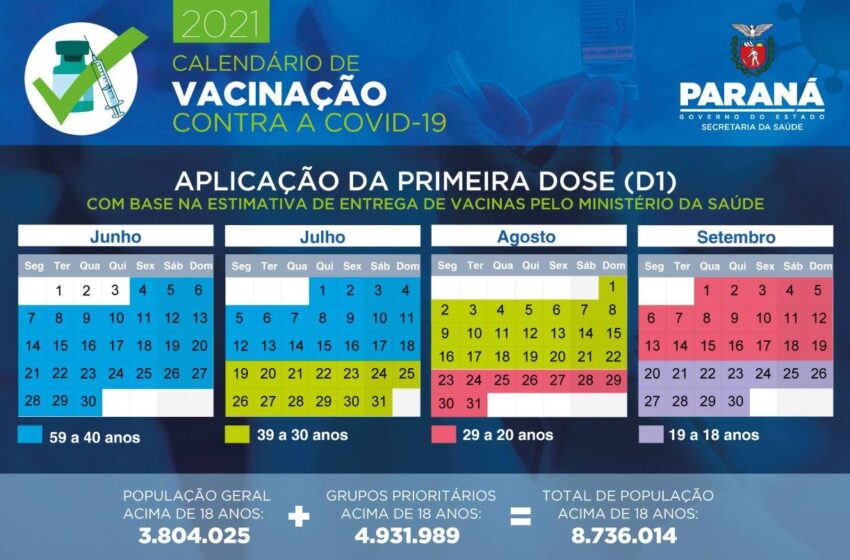  Paraná divulga calendário de vacinação contra a Covid-19 para população em geral