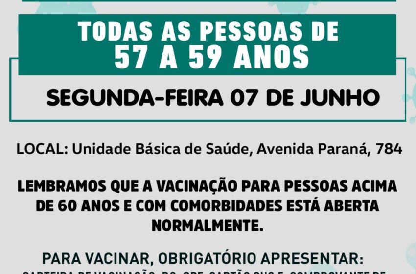  Rio Bom estende vacinação a pessoas entre 57 a 59 anos, a partir desta segunda-feira, 07