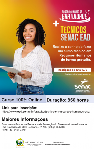  São Pedro do Ivaí oferece curso de Recursos Humanos 100% gratuito