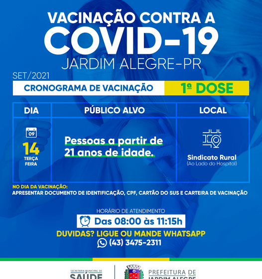  JARDIM ALEGRE – Abre novo grupo de vacinação contra covid-19