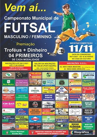  VEM AÍ – Campeonato Municipal de Futsal em Grandes Rios