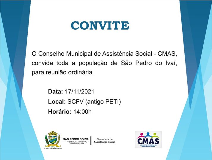  CONVITE – Reunião Ordinária do CMAS de São Pedro do Ivaí