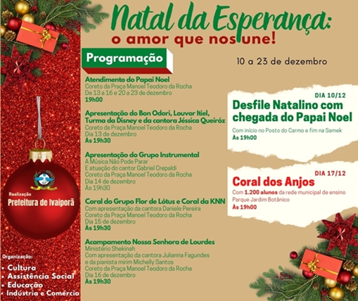  Prefeitura de Ivaiporã divulga programação do Natal da Esperança com lema: o amor que nos une!