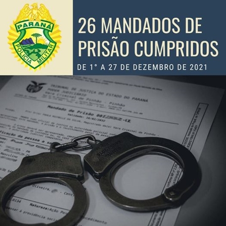  26 mandados de prisão foram cumpridas no mês de dezembro na área do 10°BPM