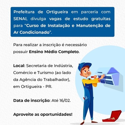  Prefeitura de Ortigueira e Senai oferece curso gratuito