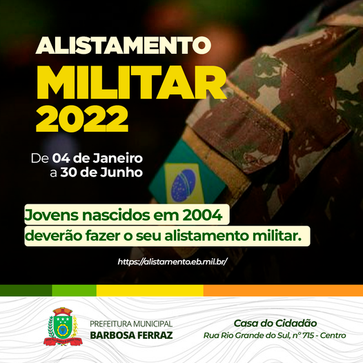  Alistamento militar vai até 30 de junho em Barbosa Ferraz