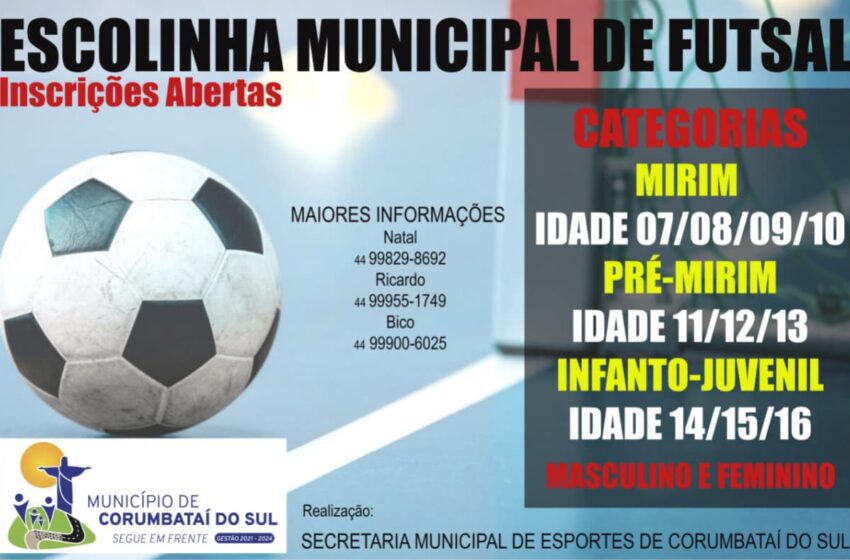  Escolinha municipal de Futsal 2022 está com inscrição aberta em Corumbataí do Sul