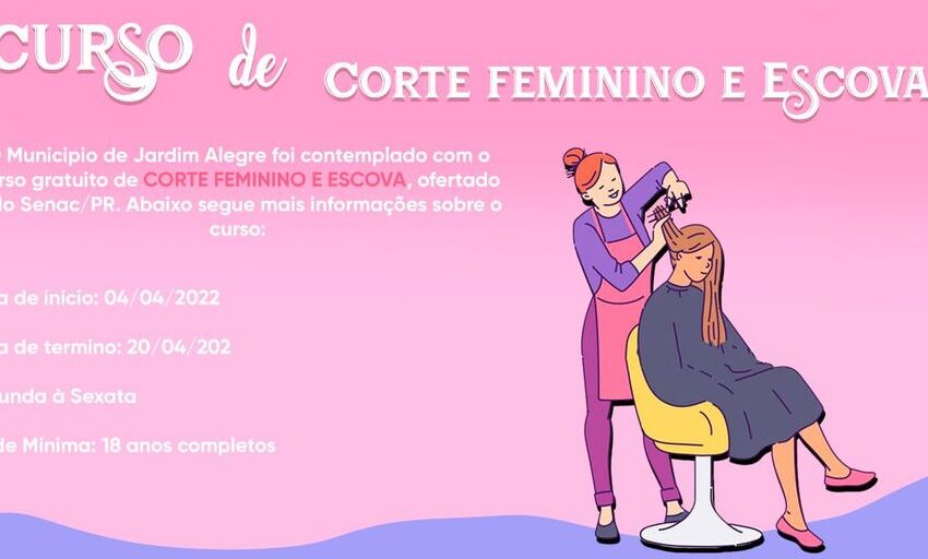  Curso gratuito de Corte Feminino e Escova em Jardim Alegre