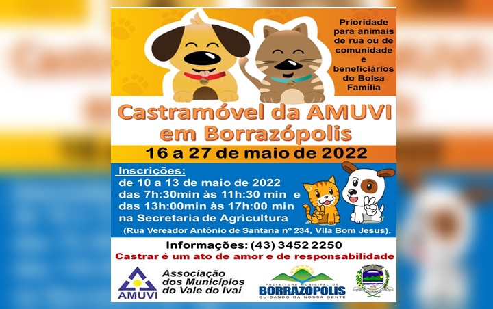 Castramóvel da AMUVI estará em Borrazópolis de 16 a 27 de maio
