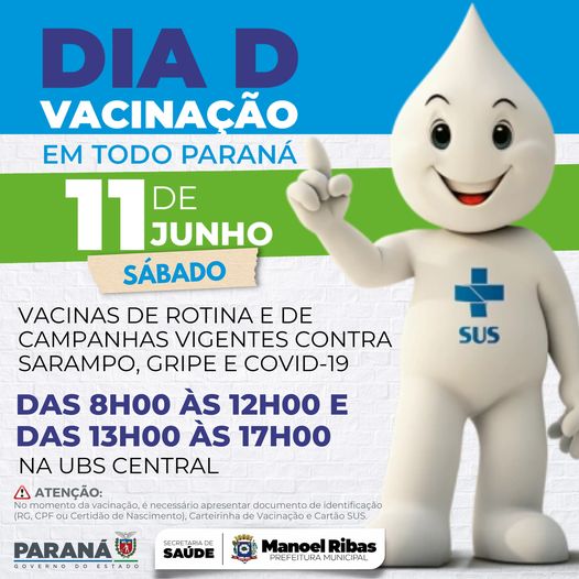  Manoel Ribas realiza o Dia D de Vacinação neste sábado, dia 11