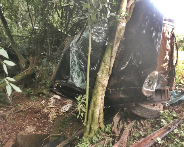  Carro capota e colide em árvores na PR-453 entre Cruzmaltina e Grandes Rios