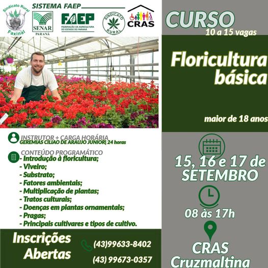  Curso gratuito de Floricultura em Cruzmaltina