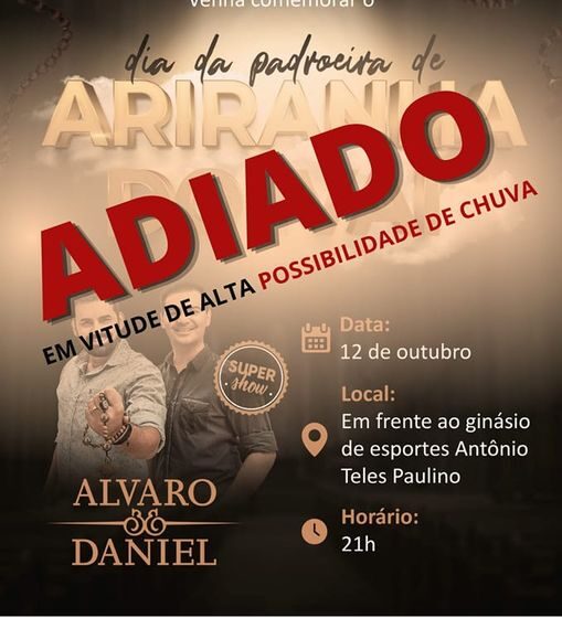  Show com a dupla Alvaro & Daniel é cancelada em Ariranha do Ivaí