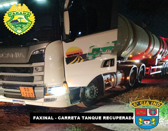  Caminhão de combustível roubado em Ponta Grossa é recuperado em Faxinal