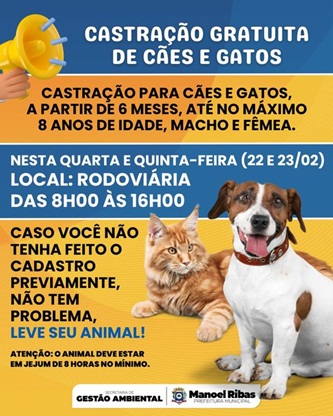  Prefeitura de Manoel Ribas realiza castração de cães e gatos