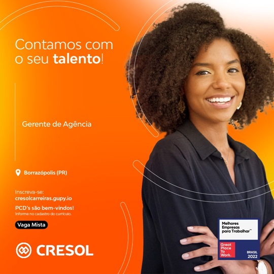  CRESOL – Oportunidade de trabalho nas unidades de Apucarana e Borrazópolis
