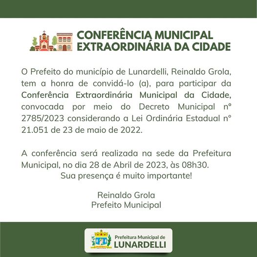  Conferência Extraordinária Municipal da Cidade em Lunardelli