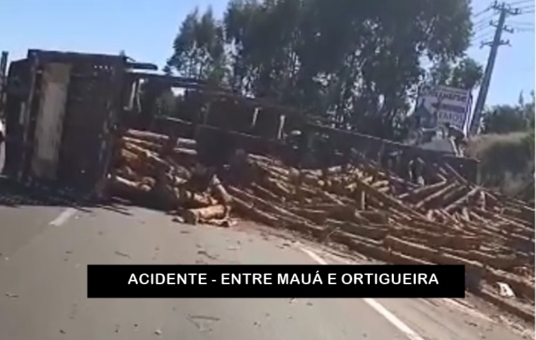  Carreta carregada com toras tomba entre Ortigueira e Mauá