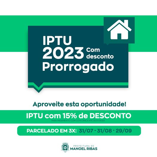  Prefeitura de Manoel Ribas prorroga pagamento do IPTU