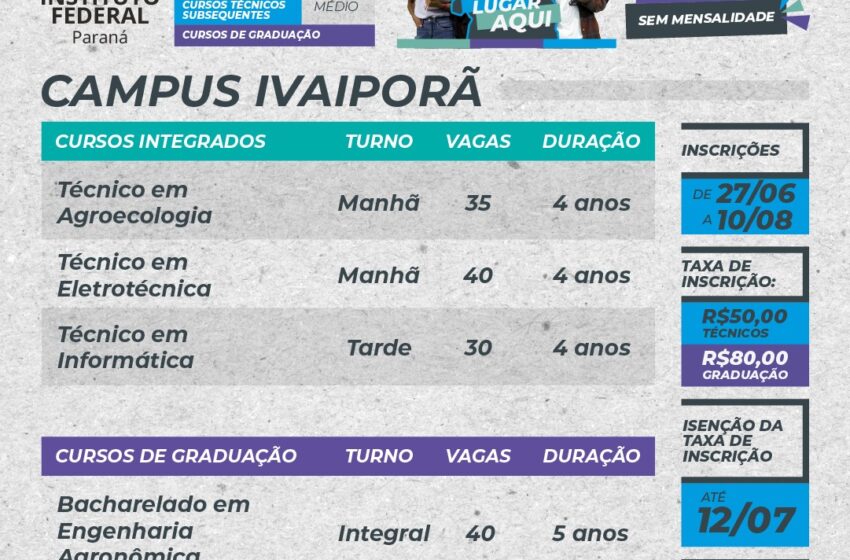  IFPR abre inscrições para Processo Seletivo 2023/2024