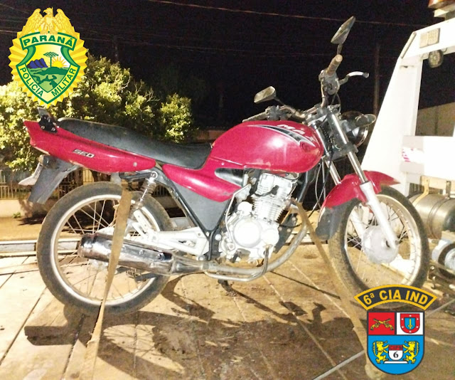  Moto furtada em Lidianópolis é recuperada em Cruzmaltina