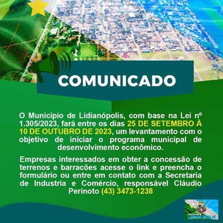 Lidianópolis realiza levantamento para dar início ao programa municipal de desenvolvimento econômico