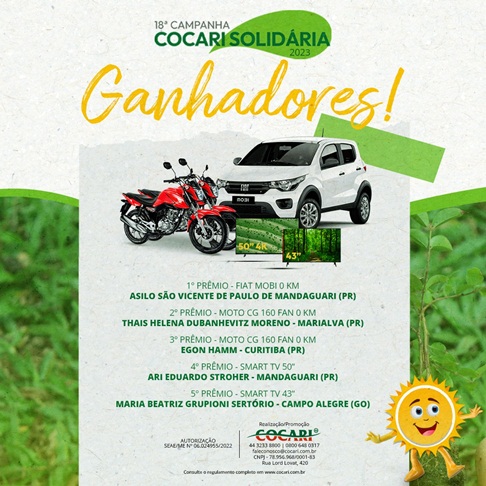  Cocari sorteia prêmios da 18ªCampanha Cocari Solidária