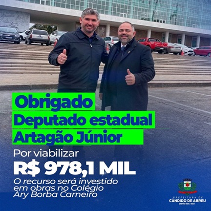  Cândido de Abreu recebe quase R$ 1 milhão para melhorias no Colégio Estadual Ary Borba Carneiro
