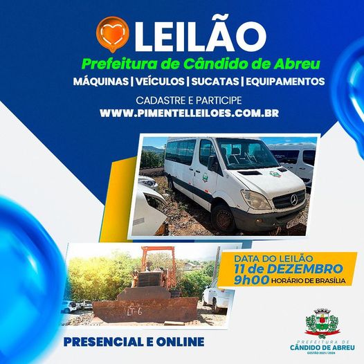  Cândido de Abreu fará leilão de veículos, maquinários, equipamentos entre outros