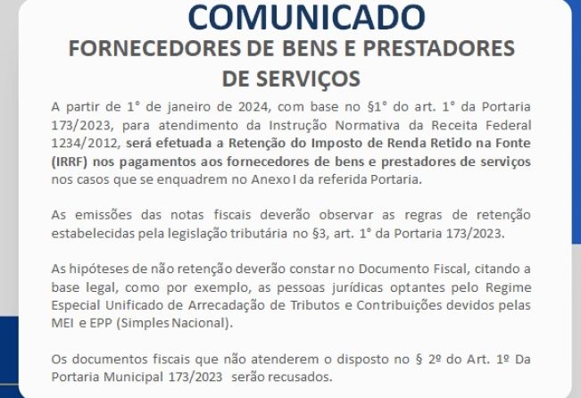  Retenção de Imposto de Renda na Fonte (IRRF) de Rio Bom