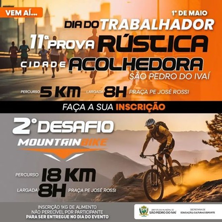  Estão abertas às inscrições para a 11ª Prova Rústica e 2º Desafio Mountain Bike