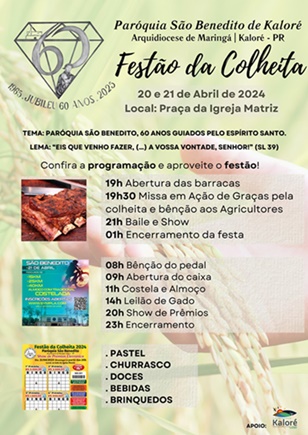  Festão da Colheita será nesse final de semana na Paróquia São Benedito em Kaloré