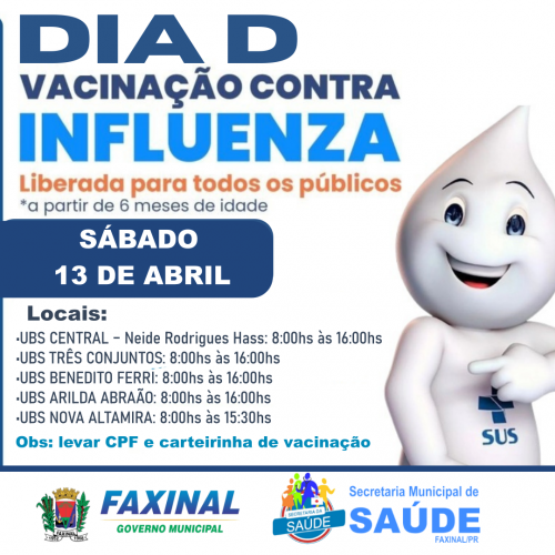  Prefeitura de Faxinal se prepara para o Dia D da vacinação contra Influenza, neste sábado (13)