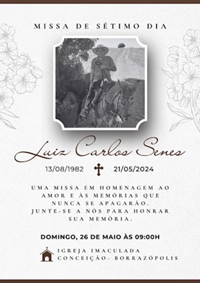  Missa de 7º dia de Luiz Carlos Senes em Borrazópolis