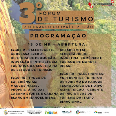  1º Fórum de Turismo no dia 03 de julho em Rio Branco do Ivaí