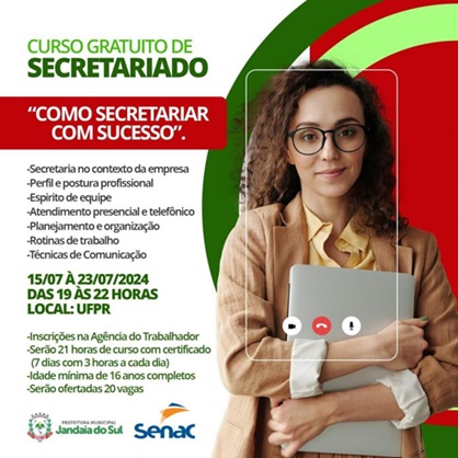  Prefeitura de Jandaia e SENAC oferecem curso gratuito de secretariado