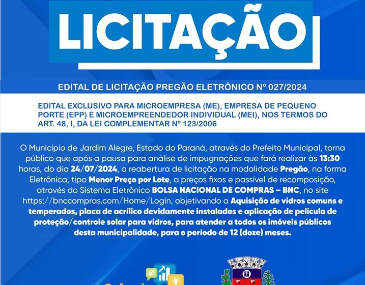  Predeitura de Jardim Alegre divulga edital de licitação pregão eletrônico