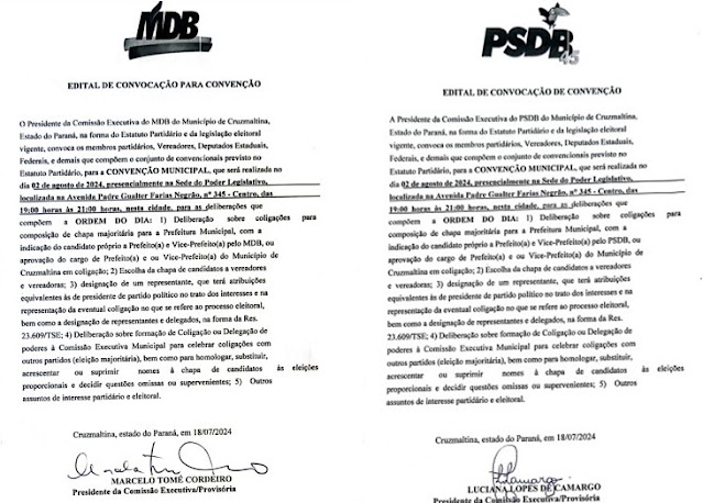  PSDB e MDB Formam Coligação para Eleições em Cruzmaltina