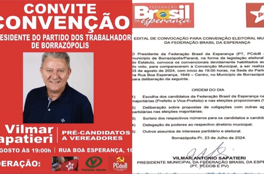  Convocação para Convenção do PT, PCdoB e PV em Borrazópolis