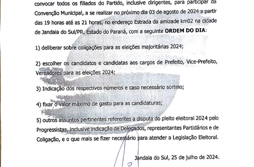  Edital de convocação do Partido Solidariedade de Jandaia do Sul