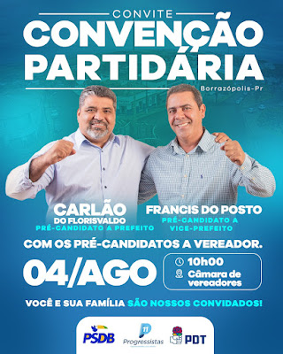  Convite para Convenção da coligação PSDB, Progressistas e PDT em Borrazópolis