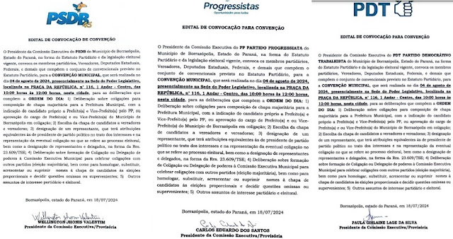  Convite para as convenções do PSDB, PDT e PP em Borrazópolis