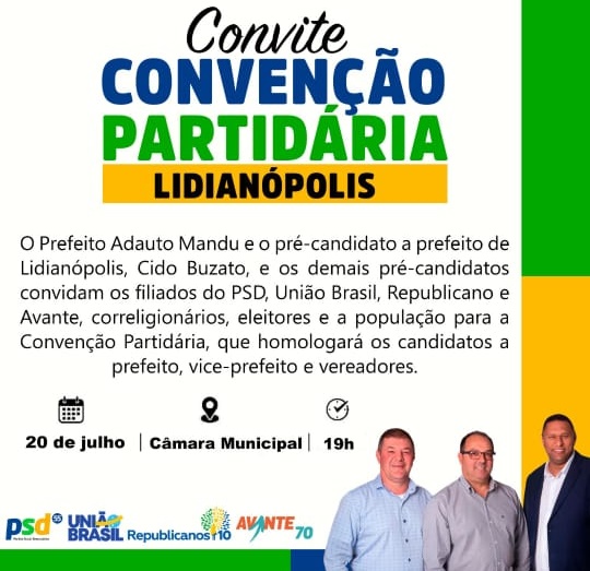  Convite para convenção partidária em Lidianópolis