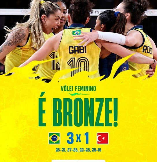  Brasil supera Turquia e conquista bronze no vôlei feminino em Paris