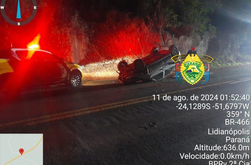  Motorista fica ferido após capotar carro em Lidianópolis