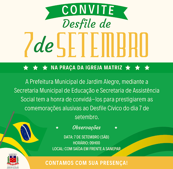  Convite para o Desfile de 7 de Setembro em Jardim Alegre