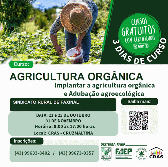  Informações de curso com o tema: Agricultura Orgânica em Cruzmaltina