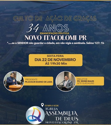  Culto de Ação de Graças em Novo Itacolomi