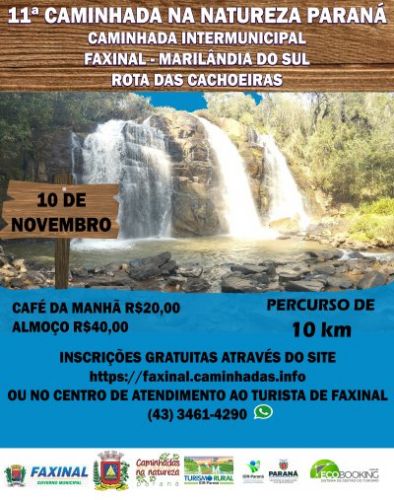  11ª Caminhada Internacional na Natureza de Faxinal acontece domingo dia 10 de novembro